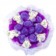 Букет из мягких игрушек с розочками (6 мишек, фиолетовый)