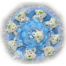 Букет из мягких игрушек с розочками (9 мишек, голубой)