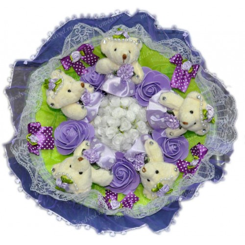 Букет из 5 мягких игрушек фиолетового цвета